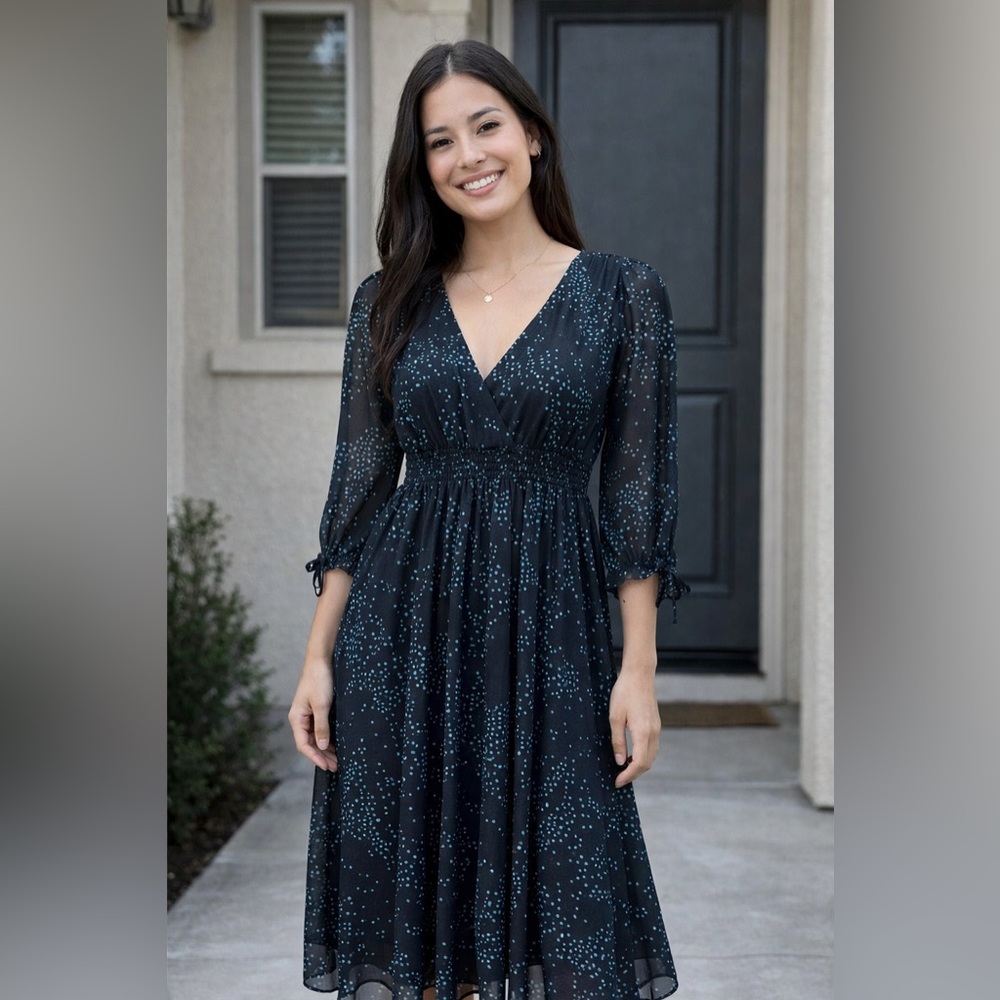 Teal and black mid long sleeve dress size small
